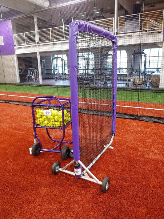 A cart with a bunch of balls in it