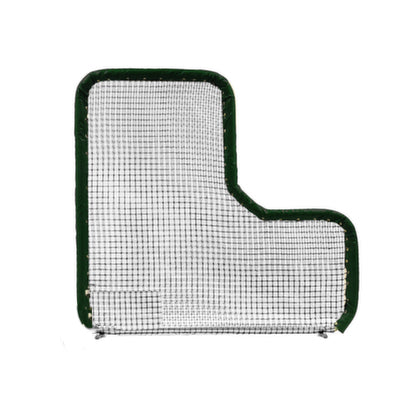A white and green net with a corner cut out.